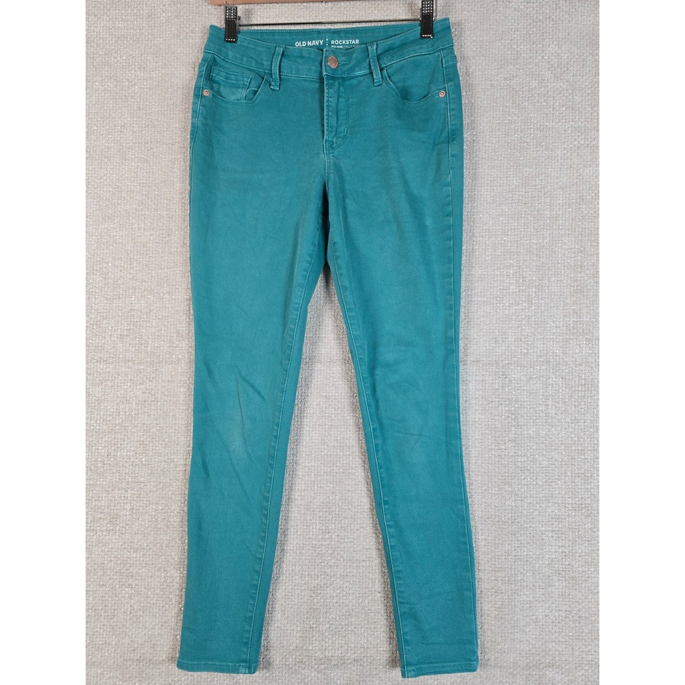 Old Navy Rockstar Mid Rise Skinny Jeans Teal Green Womens 4 Regular 28x26
